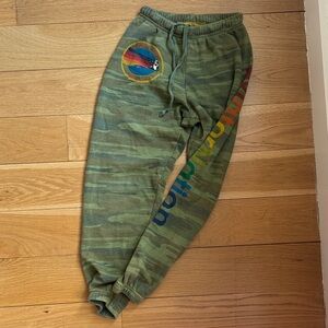 Aviator Nation Green Camo Joggers with Rainbow Accents